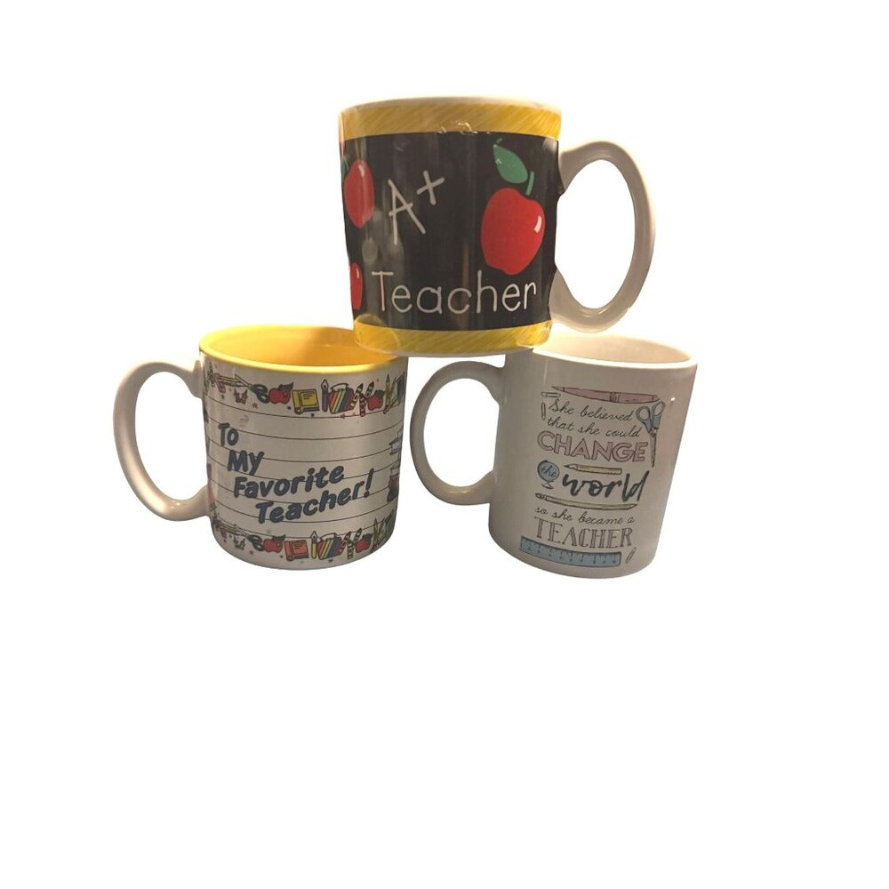 Set Of 3 Teacher-Themed Ceramic Mugs